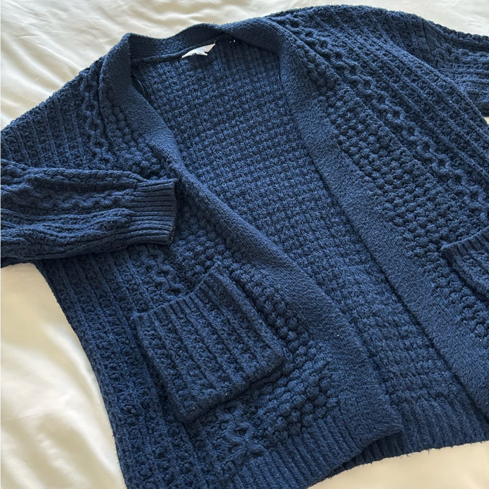 Time and Tru Deep Blue Textured Cardigan